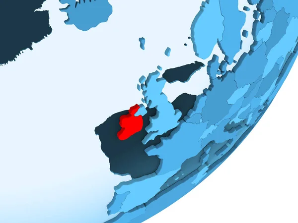 Irlandia Czerwonego Niebieski Globus Polityczny Przezroczystym Oceanów Ilustracja — Zdjęcie stockowe
