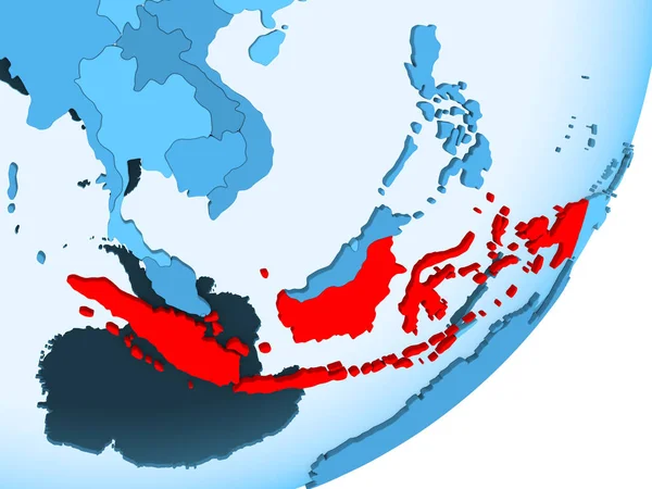 Індонезія Червоний Колір Синій Політичних Глобусом Допомогою Прозорих Океанів Ілюстрація — стокове фото