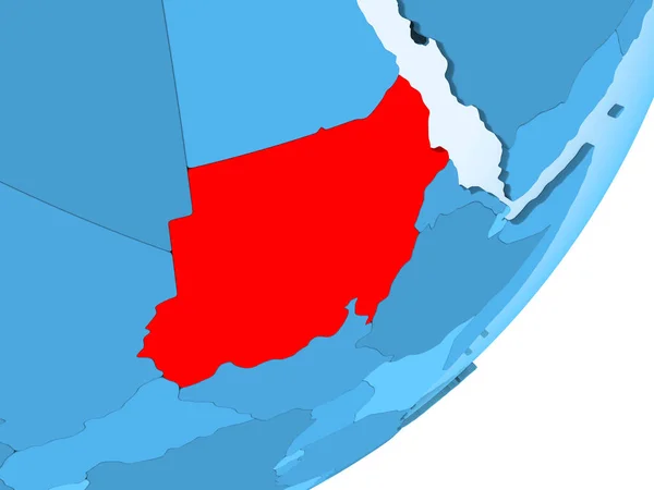苏丹以红色在蓝色政治地球与透明的海洋 — 图库照片