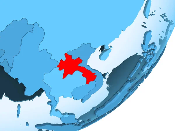Laos Rot Auf Blauem Politischem Globus Mit Transparenten Ozeanen Illustration — Stockfoto