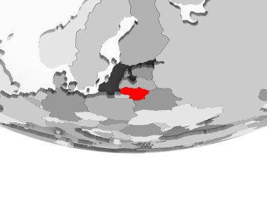 Litvanya kırmızı şeffaf okyanuslar ile gri siyasi dünya üzerinde. 3D çizim.