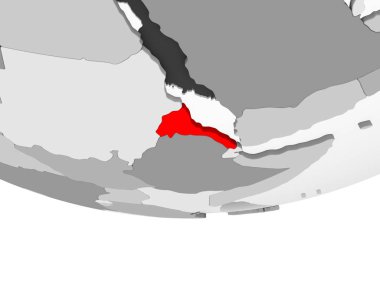Eritre kırmızı şeffaf okyanuslar ile gri siyasi dünya üzerinde. 3D çizim.