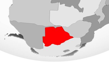 Botsvana kırmızı şeffaf okyanuslar ile gri siyasi dünya üzerinde. 3D çizim.