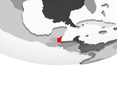 Belize kırmızı şeffaf okyanuslar ile gri siyasi dünya üzerinde. 3D çizim.