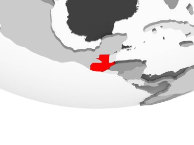 Guatemala kırmızı şeffaf okyanuslar ile gri siyasi dünya üzerinde. 3D çizim.