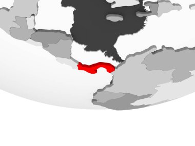 Panama kırmızı şeffaf okyanuslar ile gri siyasi dünya üzerinde. 3D çizim.