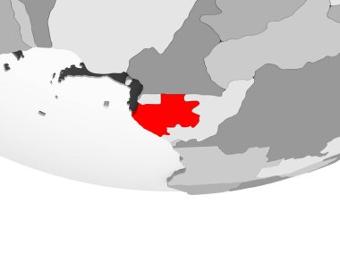 Gabon kırmızı şeffaf okyanuslar ile gri siyasi dünya üzerinde. 3D çizim.