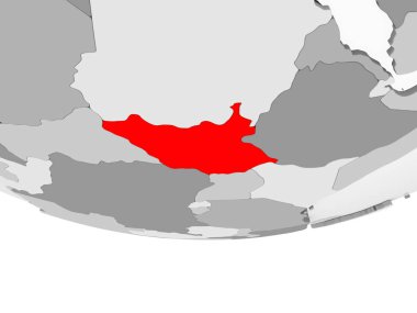 Güney Sudan kırmızı şeffaf okyanuslar ile gri siyasi dünya üzerinde. 3D çizim.