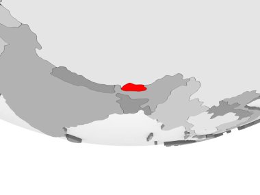 Bhutan kırmızı şeffaf okyanuslar ile gri siyasi dünya üzerinde. 3D çizim.