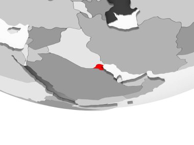 Kuveyt kırmızı şeffaf okyanuslar ile gri siyasi dünya üzerinde. 3D çizim.