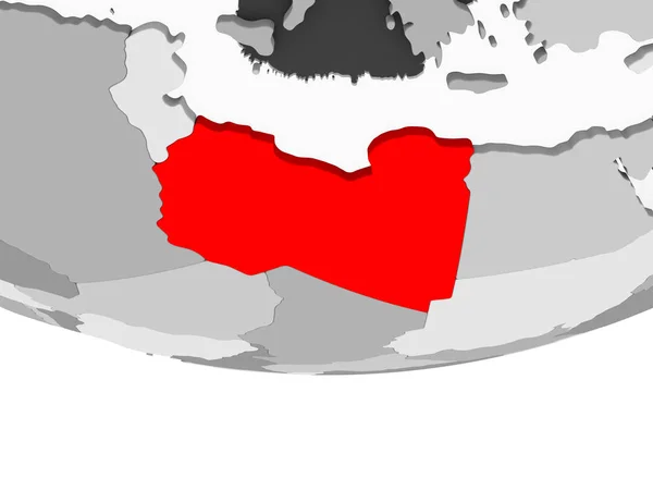 Libye Červené Barvě Šedém Politické Globe Transparentní Oceány Obrázek — Stock fotografie