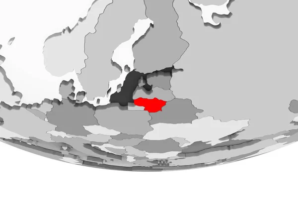 Lituania Rosso Sul Globo Politico Grigio Con Oceani Trasparenti Illustrazione — Foto Stock