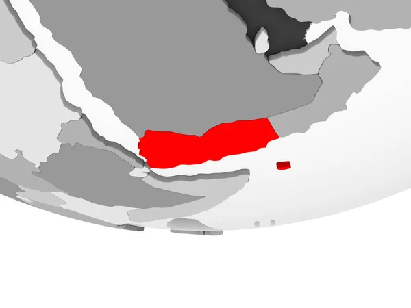 Jemen Rot Auf Grauem Politischem Globus Mit Transparenten Ozeanen Illustration — Stockfoto