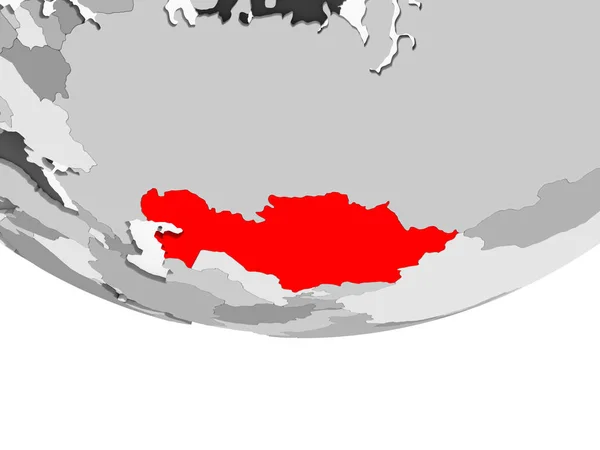 哈萨克斯坦以红色在灰色的政治地球与透明的海洋 — 图库照片