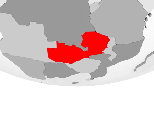 Замбия Красном Сером Политическом Глобусе Прозрачными Океанами Иллюстрация — стоковое фото