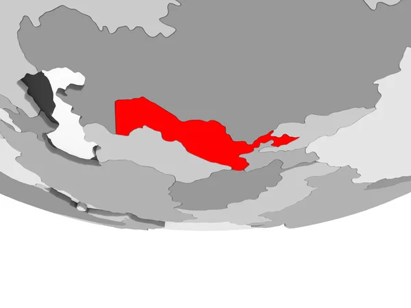 透明な海と灰色の政治世界の赤でウズベキスタン イラストレーション — ストック写真