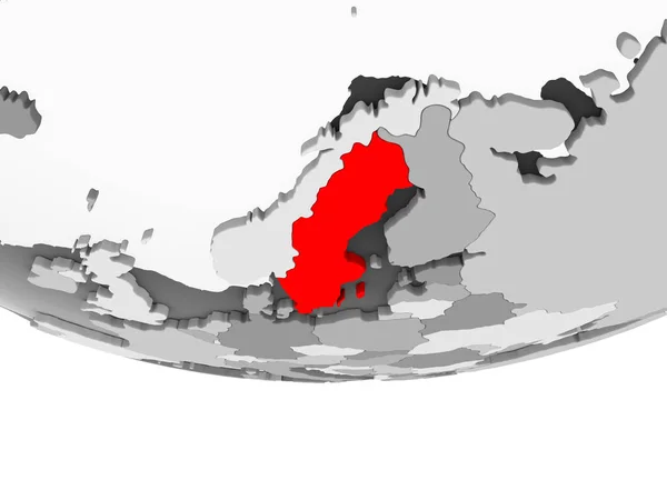 Sveç Kırmızı Şeffaf Okyanuslar Ile Gri Siyasi Dünya Üzerinde Çizim — Stok fotoğraf