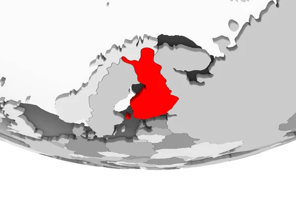 芬兰以红色在灰色政治地球与透明的海洋 — 图库照片