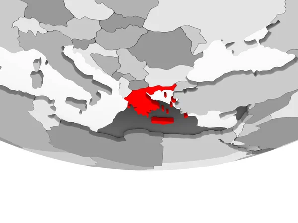 Греції Червоний Колір Сірий Політичних Глобусом Допомогою Прозорих Океанів Ілюстрація — стокове фото