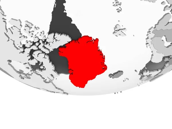 Гренландия Красном Сером Политическом Глобусе Прозрачными Океанами Иллюстрация — стоковое фото