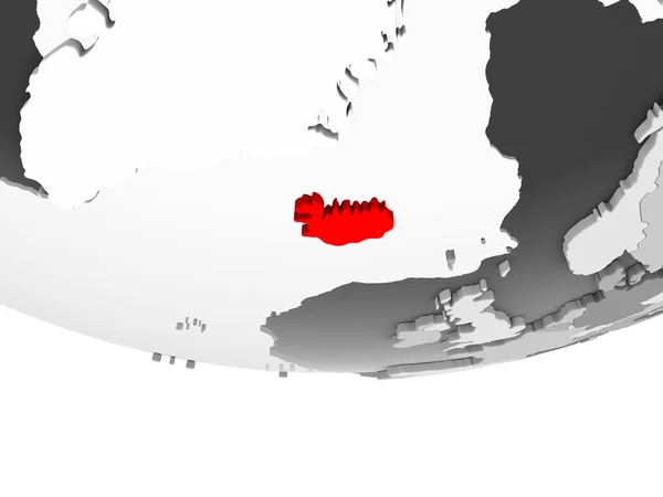 Islandia Rojo Sobre Gris Globo Político Con Océanos Transparentes Ilustración —  Fotos de Stock