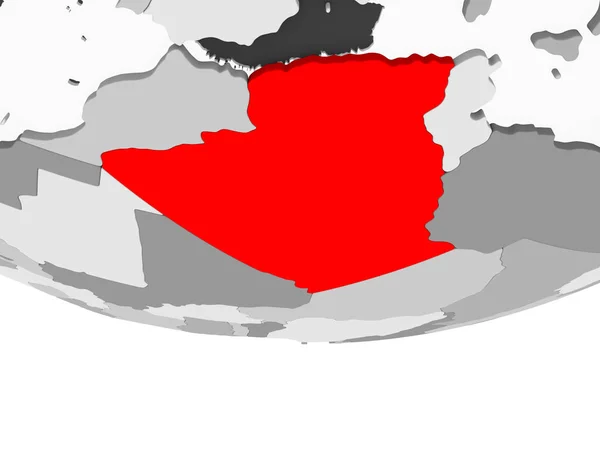 Alžírsko Červené Barvě Šedém Politické Globe Transparentní Oceány Obrázek — Stock fotografie