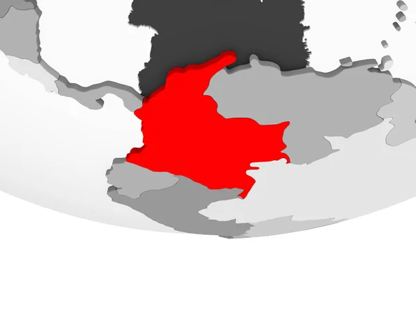 Kolumbie Červené Barvě Šedém Politické Globe Transparentní Oceány Obrázek — Stock fotografie