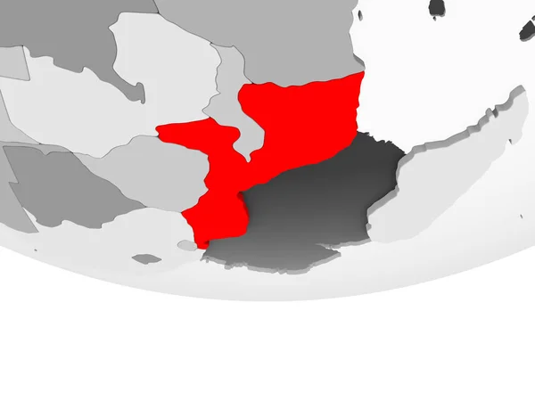 Mosambik Rot Auf Grauem Politischem Globus Mit Transparenten Ozeanen Illustration — Stockfoto