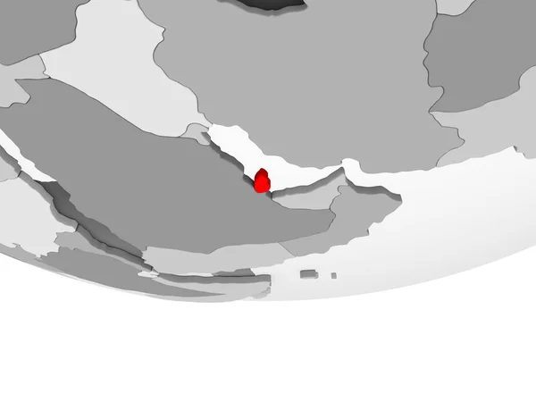 卡塔尔以红色在灰色政治地球与透明的海洋 — 图库照片