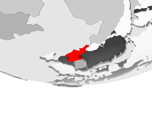 Pohjois Korea Punaisena Harmaalla Poliittisella Maapallolla Läpinäkyvillä Valtamerillä Kuva — kuvapankkivalokuva