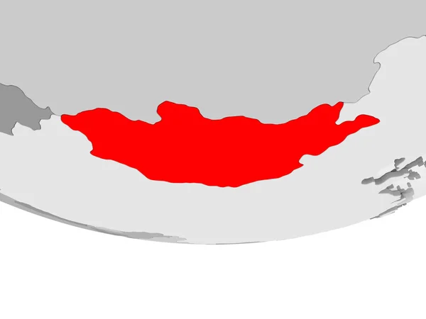 Mongolië Het Rood Grijs Politieke Wereldbol Met Transparante Oceanen Illustratie — Stockfoto