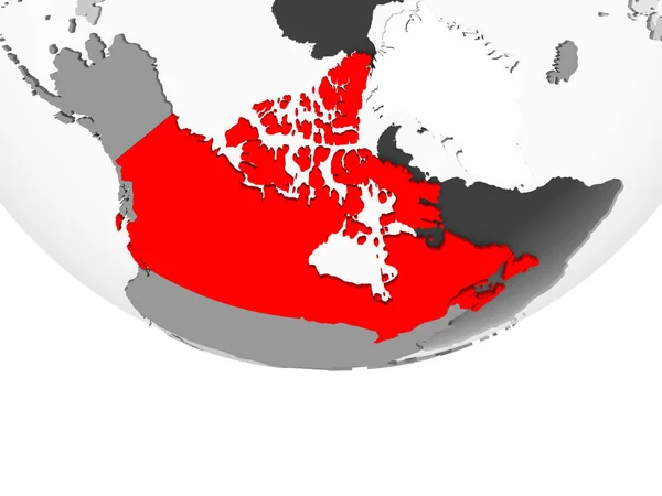 Kanada Červené Barvě Šedém Politické Globe Transparentní Oceány Obrázek — Stock fotografie
