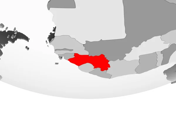 几内亚在红色在灰色政治地球以透明的海洋 — 图库照片