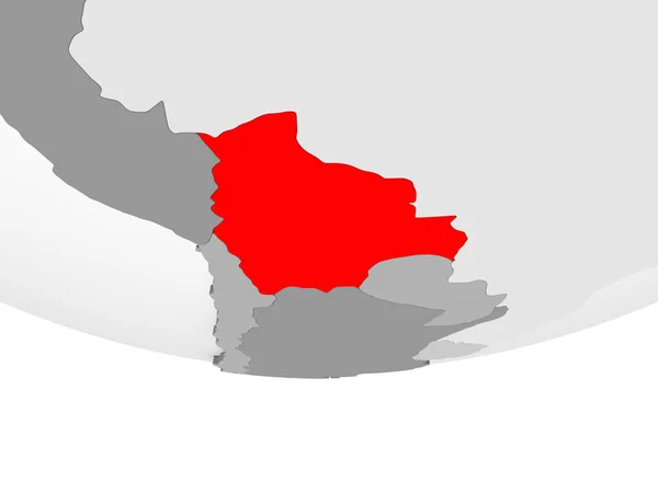 玻利维亚在红色在灰色政治地球与透明的海洋 — 图库照片