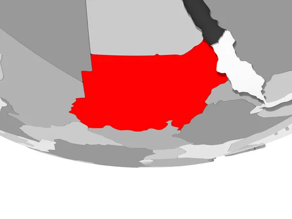 Судан Красном Сером Политическом Глобусе Прозрачными Океанами Иллюстрация — стоковое фото