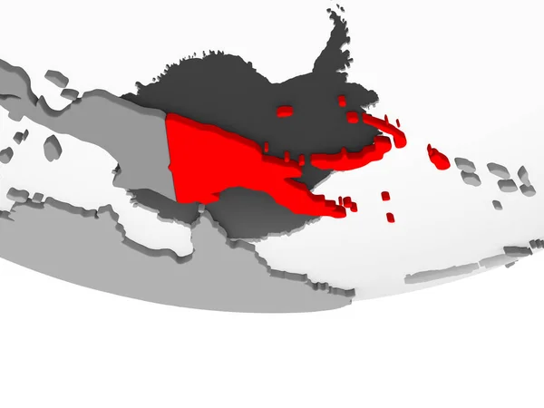 Papúa Nueva Guinea Rojo Sobre Gris Globo Político Con Océanos —  Fotos de Stock