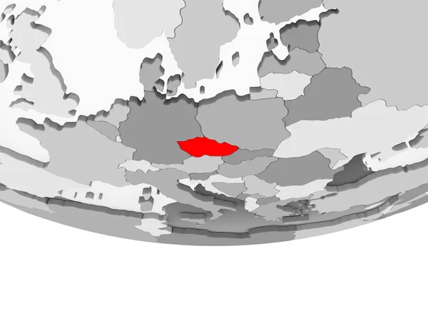 Repubblica Ceca Rosso Sul Globo Politico Grigio Con Oceani Trasparenti — Foto Stock