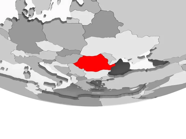 Roemenië Het Rood Grijs Politieke Wereldbol Met Transparante Oceanen Illustratie — Stockfoto