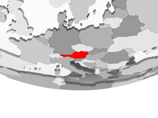 Austria Czerwono Szary Globus Polityczny Przezroczystym Oceanów Ilustracja — Zdjęcie stockowe
