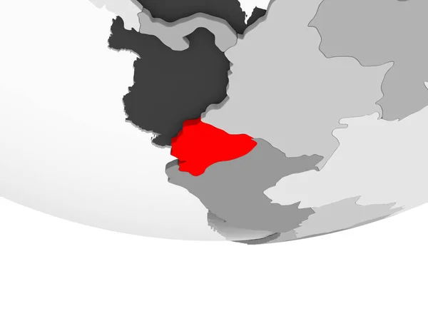 Ecuador Rot Auf Grauem Politischem Globus Mit Transparenten Ozeanen Illustration — Stockfoto