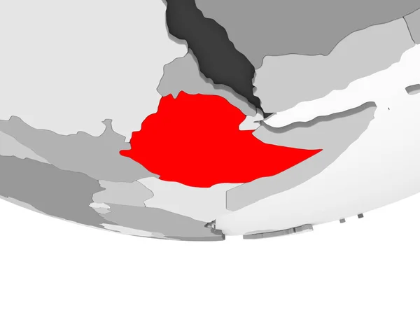 Ethiopië Het Rood Grijs Politieke Wereldbol Met Transparante Oceanen Illustratie — Stockfoto