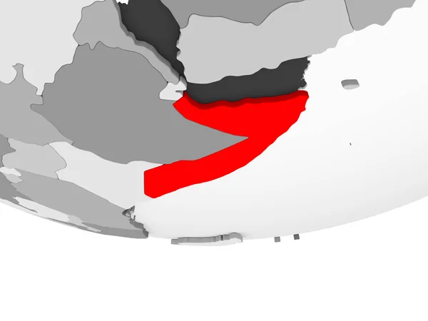 Somálsko Červené Barvě Šedém Politické Globe Transparentní Oceány Obrázek — Stock fotografie