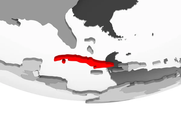 Куба Красном Сером Политическом Глобусе Прозрачными Океанами Иллюстрация — стоковое фото