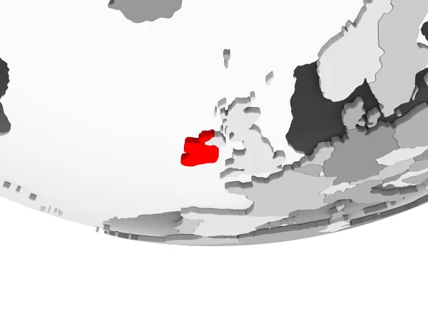 Ierland Het Rood Grijs Politieke Wereldbol Met Transparante Oceanen Illustratie — Stockfoto