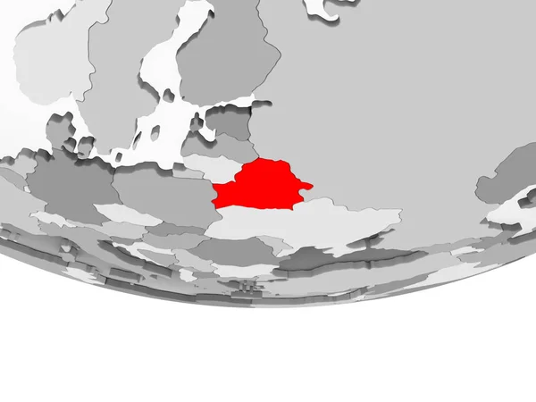 Bielorussia Rosso Sul Globo Politico Grigio Con Oceani Trasparenti Illustrazione — Foto Stock