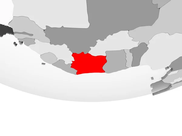 Costa Marfim Vermelho Globo Político Cinzento Com Oceanos Transparentes Ilustração — Fotografia de Stock