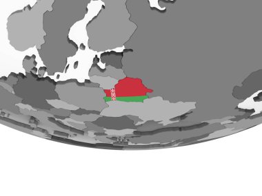 Beyaz Rusya katıştırılmış bayrak ile gri siyasi dünya üzerinde. 3D çizim.