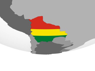 Bolivya katıştırılmış bayrak ile gri siyasi dünya üzerinde. 3D çizim.