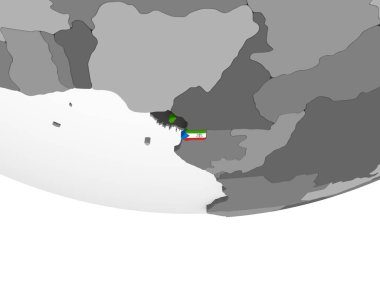 Ekvator Ginesi katıştırılmış bayrak ile gri siyasi dünya üzerinde. 3D çizim.