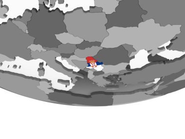 Sırbistan katıştırılmış bayrak ile gri siyasi dünya üzerinde. 3D çizim.